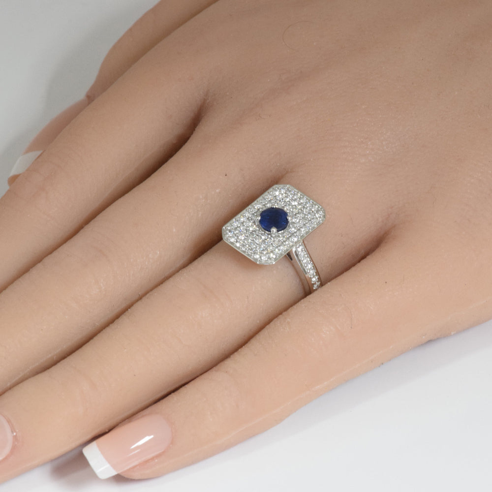 1.35ct G SI 14K White Gold Diamond & Blue Sapphire Gemstone Ring Size 6.5