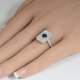 1.35ct G SI 14K White Gold Diamond & Blue Sapphire Gemstone Ring Size 6.5