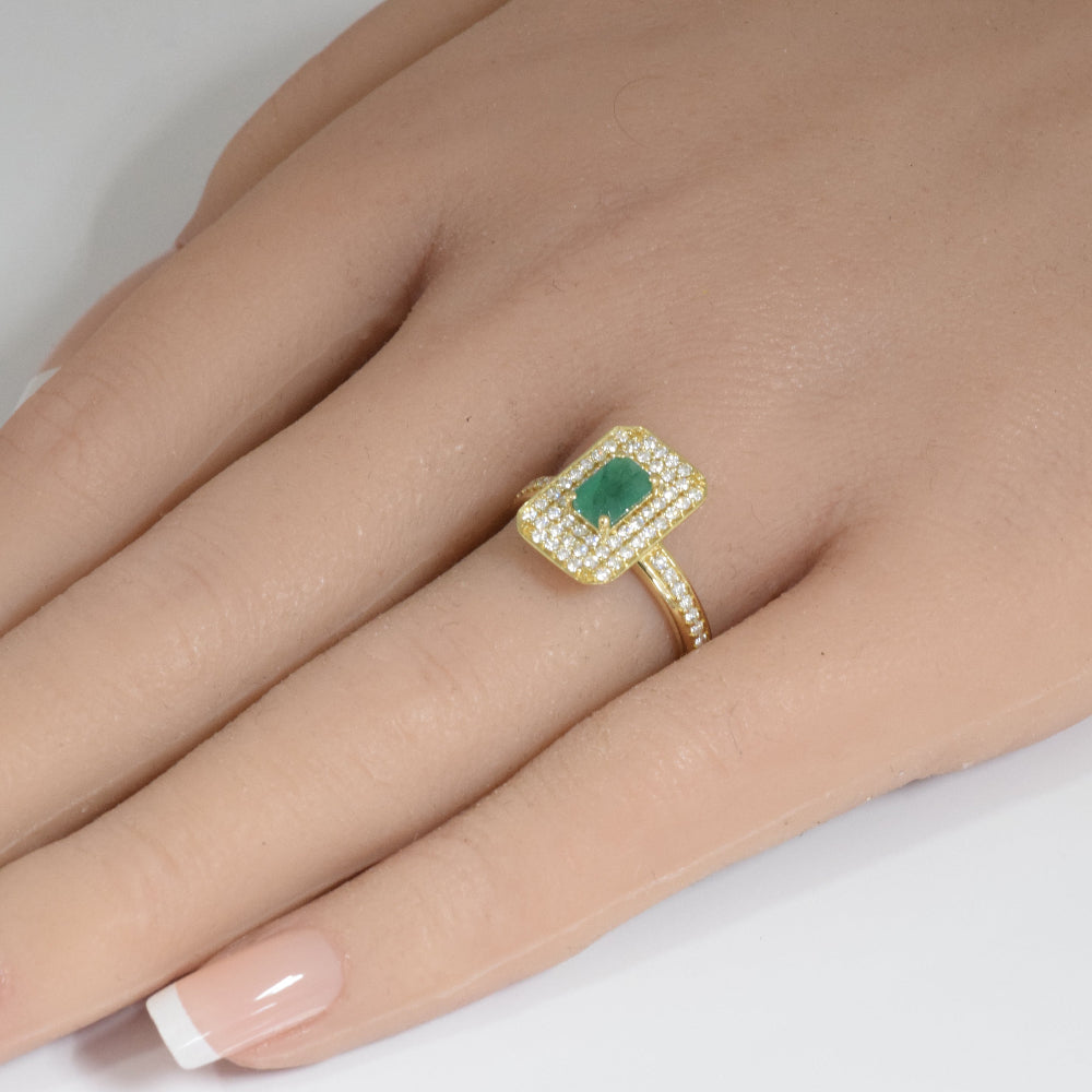 1.15ct G SI 14K Yellow Gold Emerald Gemstone & Diamond Ring Size 6.5