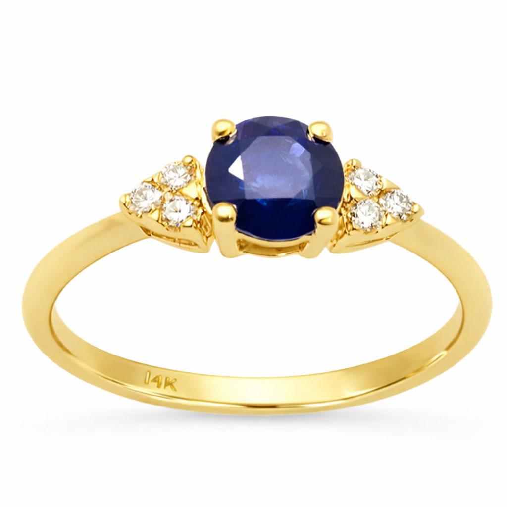 1.01ct Gemstones G SI 14K Yellow Gold Diamond & Blue Sapphire Gemstone Ring Size 6.5
