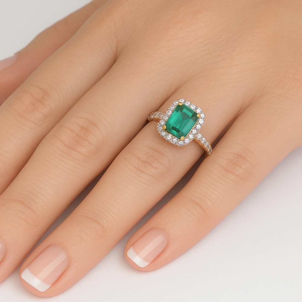 1.91ct G SI 14K Yellow Gold Diamond & Emerald Gemstone Ring Size 6.5