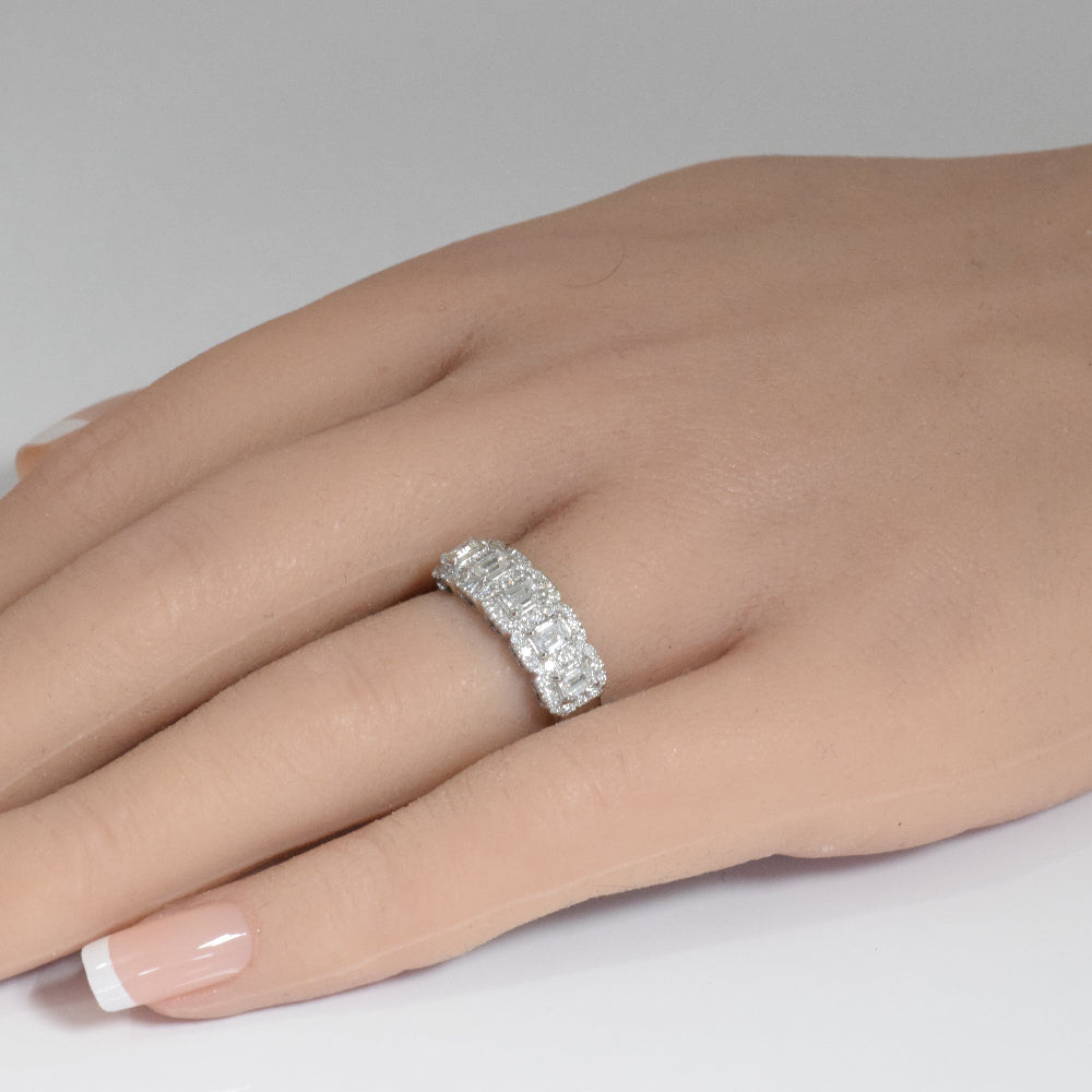 .93ct G SI 14K White Gold Diamond Emerald Cut Engagement Ring Band Size 6.5