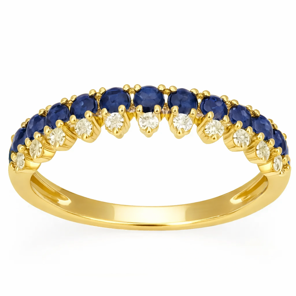 .67ct G SI Yellow Gold Diamond & Blue Sapphire Gemstone Elegant Ring Size 6.5
