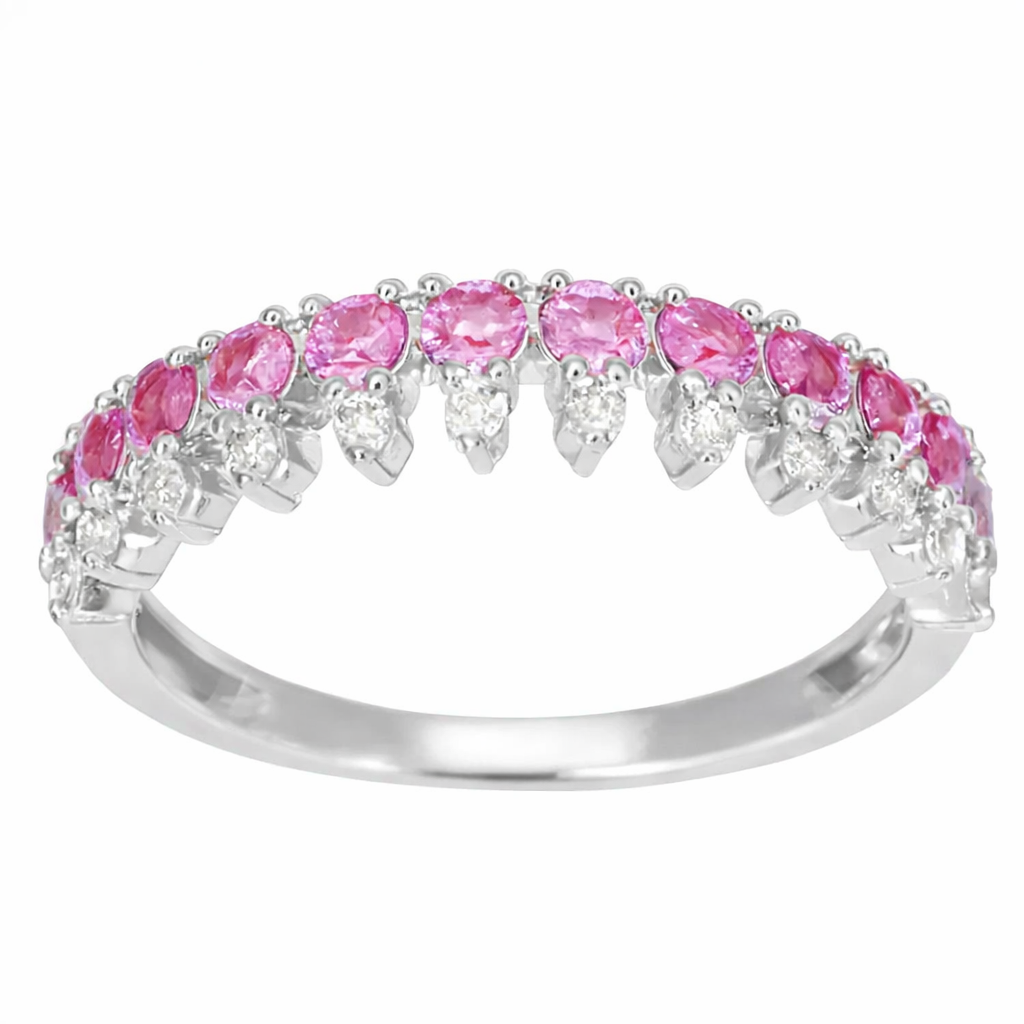 .66ct G SI White Gold Diamond & Pink Sapphire Gemstone Elegant Ring Size 6.5