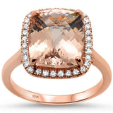 4.61ct 10k Rose Gold Diamond & Cushion Cut Morganite Gemstone Ring