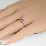 <span style="color:purple">SPECIAL!</span> .76ct G SI 14kt Yellow Gold Diamond & Pink Sapphire Gemstone Ring Size 6.5