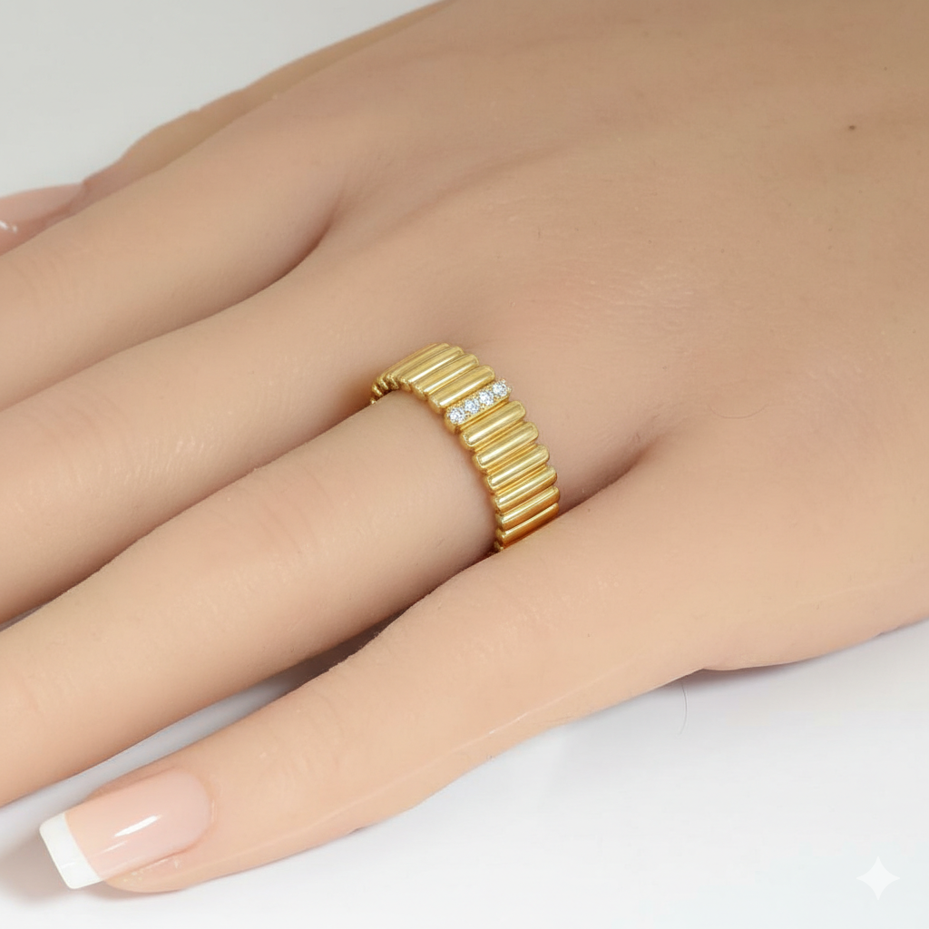.10ct G SI 14kt Yellow Gold Round Diamond Fluted Band Ring Size 6.5