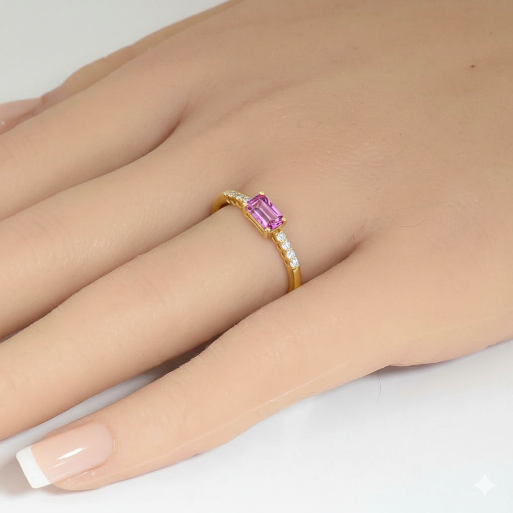 .62ct G SI 14kt Yellow Gold Diamond & Pink Sapphire Gemstone Ring Size 6.5