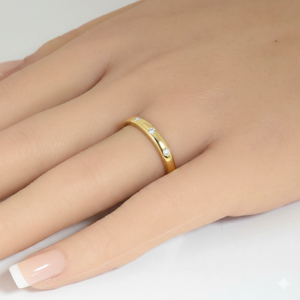 .13ct G SI 14kt Yellow Gold Diamond Bezel Set Band Ring Size 6.5