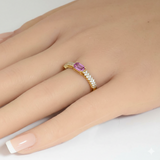 .76ct G SI 14kt Yellow Gold Diamond & Pink Sapphire Gemstone Ring Size 6.5