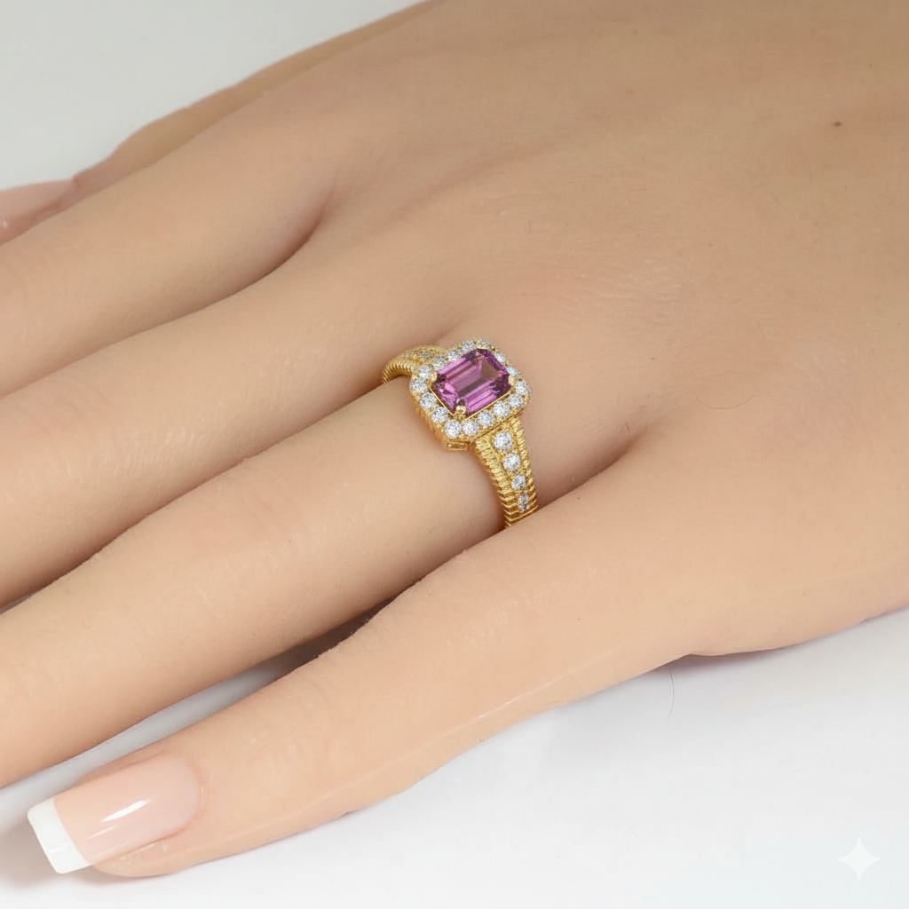 .88ct G SI 14kt Yellow Gold Diamond & Pink Sapphire Gemstone Ring Size 6.5