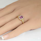 .88ct G SI 14kt Yellow Gold Diamond & Pink Sapphire Gemstone Ring Size 6.5
