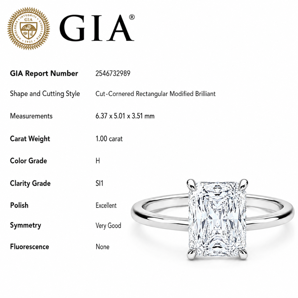 <span style="color:purple">¡ESPECIAL!</span>1.00ct G SI Anillo Solitario de Compromiso de Oro Blanco 14K con Diamante Talla Cojín Talla 6.5