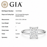 <span style="color:purple">¡ESPECIAL!</span> Anillo solitario de oro blanco de 14K con diamante talla radiante de 1,01 ct I-SI1 CERTIFICADO por GIA, tamaño de banda 7