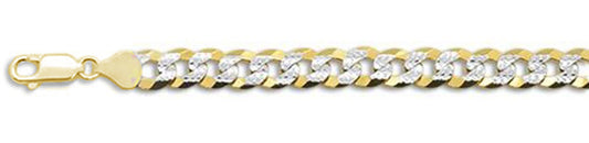 <span>CLOSEOUT 20% OFF! </span> 300-14MM Yellow Gold Plated Flat Pave Curb Chain Sterling Silver Made in Italy Available in 8"- 30" inches NEW