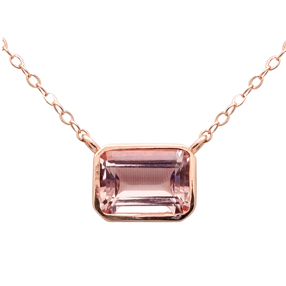 1.32ct G SI 14K Rose Gold Bezel Set Morganite Gemstone Pendant Necklace 18" Long