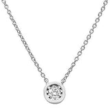 <span>DIAMOND CLOSEOUT! </span>.10ct 14k White Gold Diamond Round Solitaire Bezel Pendant Necklace 18"