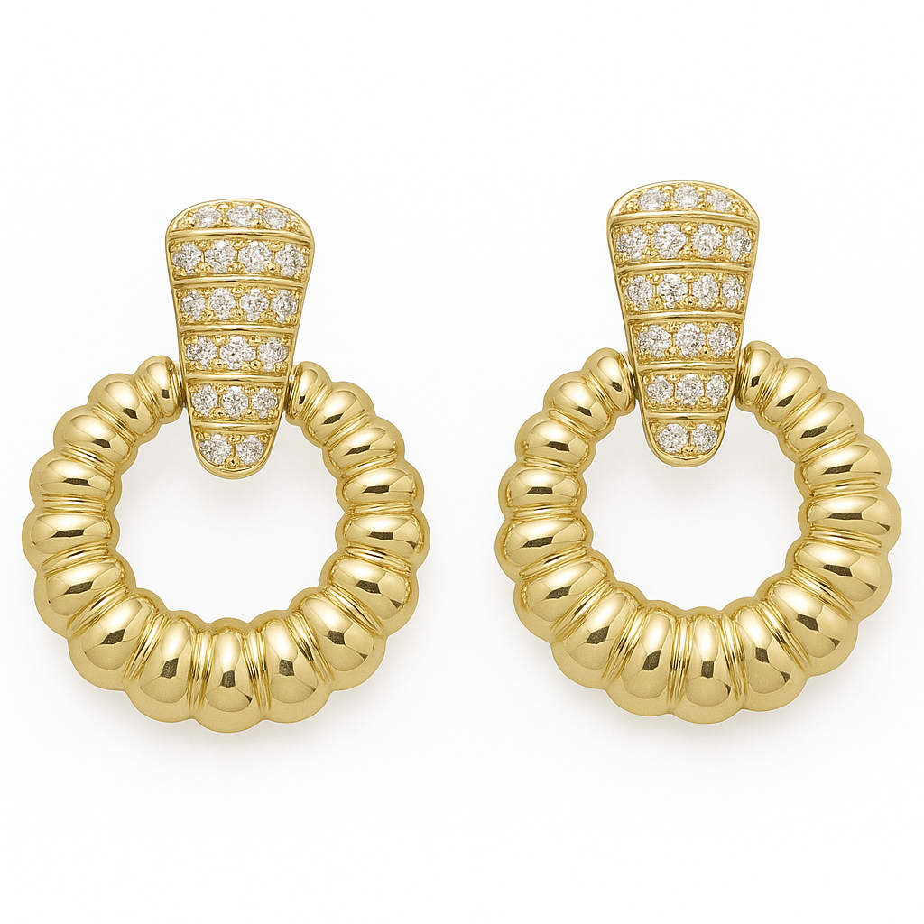 .21ct G SI 14K Yellow Gold Diamond Fashion Scalloped Hoop Earrings