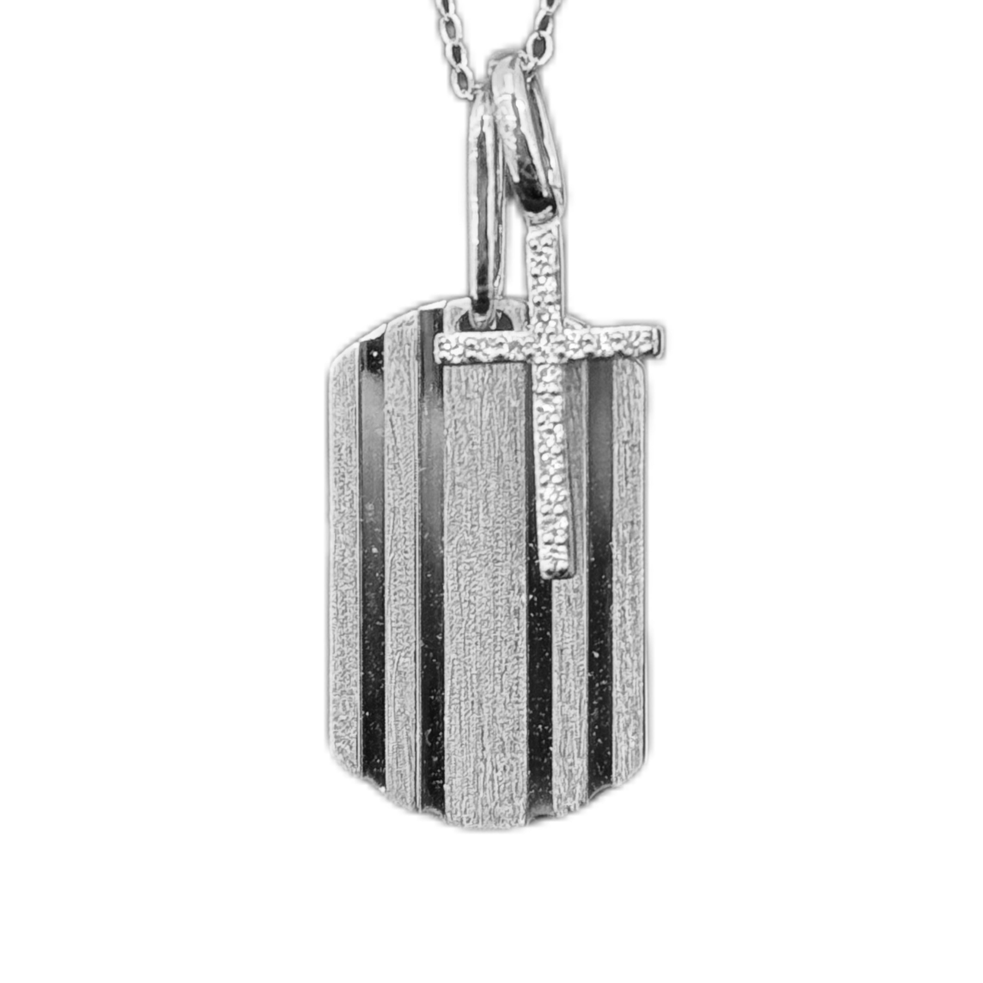 .07ct G SI 14K White Gold Diamond Medallion Dog Tag Charm Pendant Necklace 18" Long