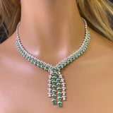 10.38ct G SI 14K White Gold Diamond & Natural Emerald Gemstones Pendant Necklace 16" Long