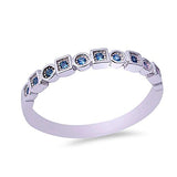 Round & Square Blue Sapphire Onyx Band .925 Sterling Silver Ring