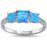  Three Lab Created Blue Opal .925 Sterling Silver Ring