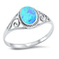 <span>CLOSEOUT!</span>Blue Opal Oval Simulated Gemstone Filigree Antique Style Ring