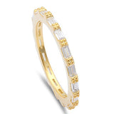 Yellow Gold Bagutte Cubic Zirconia Eternity Style Band .925 Sterling Silver Ring