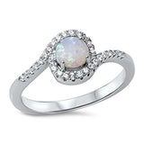  Halo White Opal & Cubic Zirconia .925 Sterling Silver Ring