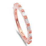  Rose Gold Baguette Cubic Zirconia Eternity Style Band .925 Sterling Silver Ring
