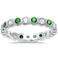 <span>CLOSEOUT!</span> Emerald & Cz Antique Style Bezel Set Eternity Stackable .925 Sterling Silver Ring
