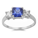  Princess Cut Simulated Tanzanite & Cubic Zirconia .925 Sterling Silver Ring