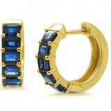 2.80ct G SI 14K Yellow Gold Emerald Cut Blue Sapphire Gemstones Hoop Huggie Earrings