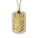 .20ct G SI 14K Yellow Gold Diamond Medallion Dog Tag Charm Pendant Necklace 18" Long Chain