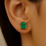 1.02ct G SI 14K Yellow Gold Emerald Gemstone Stud Earrings