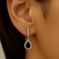 <span style="color:purple">SPECIAL!</span>1.04ct G SI 14K White Gold Diamond & Pear Shape Blue Sapphire Gemstone Dangle Earrings