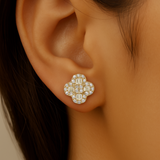 .53ct G SI 14K Yellow Gold Round & Baguette Diamond Clover Stud Earrings