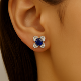 .72ct G SI 14K Yellow Gold Diamond & Blue Sapphire Gemstone Clover Earrings