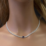 2.07ct G SI 14K White Gold Blue Sapphire Gemstone & Diamond Cuban Necklace 15+3" Long