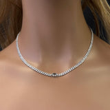 <span>GEMSTONE  CLOSEOUT! </span> 2.03ct G SI 14K White Gold Oval Shaped Aqua Gemstone & Diamond Cuban Necklace 13+3" Long