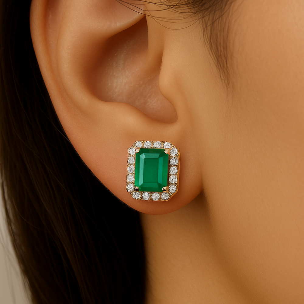 1.25ct G SI 14K Yellow Gold Diamond & Emerald Gemstone Earrings