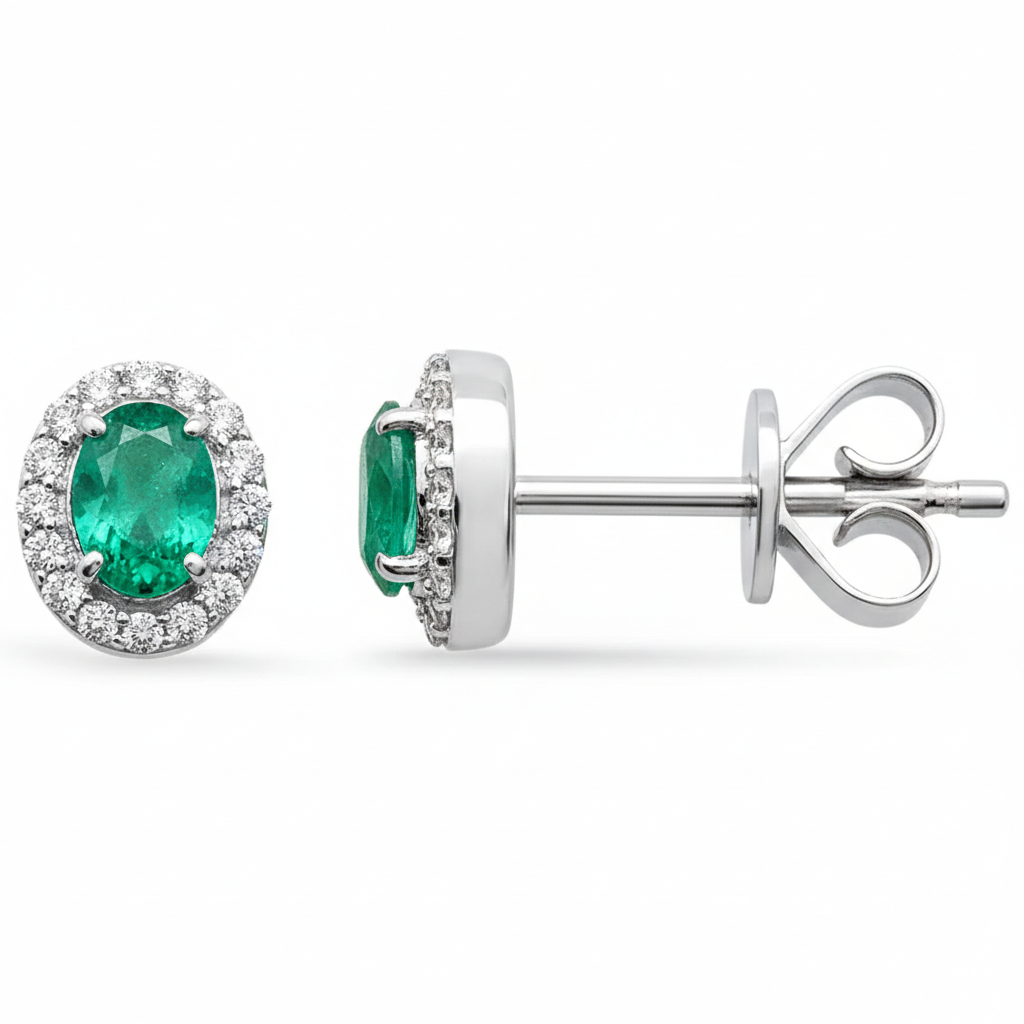 .40ct G SI 14K White Gold Diamond & Emerald Gemstone Earrings