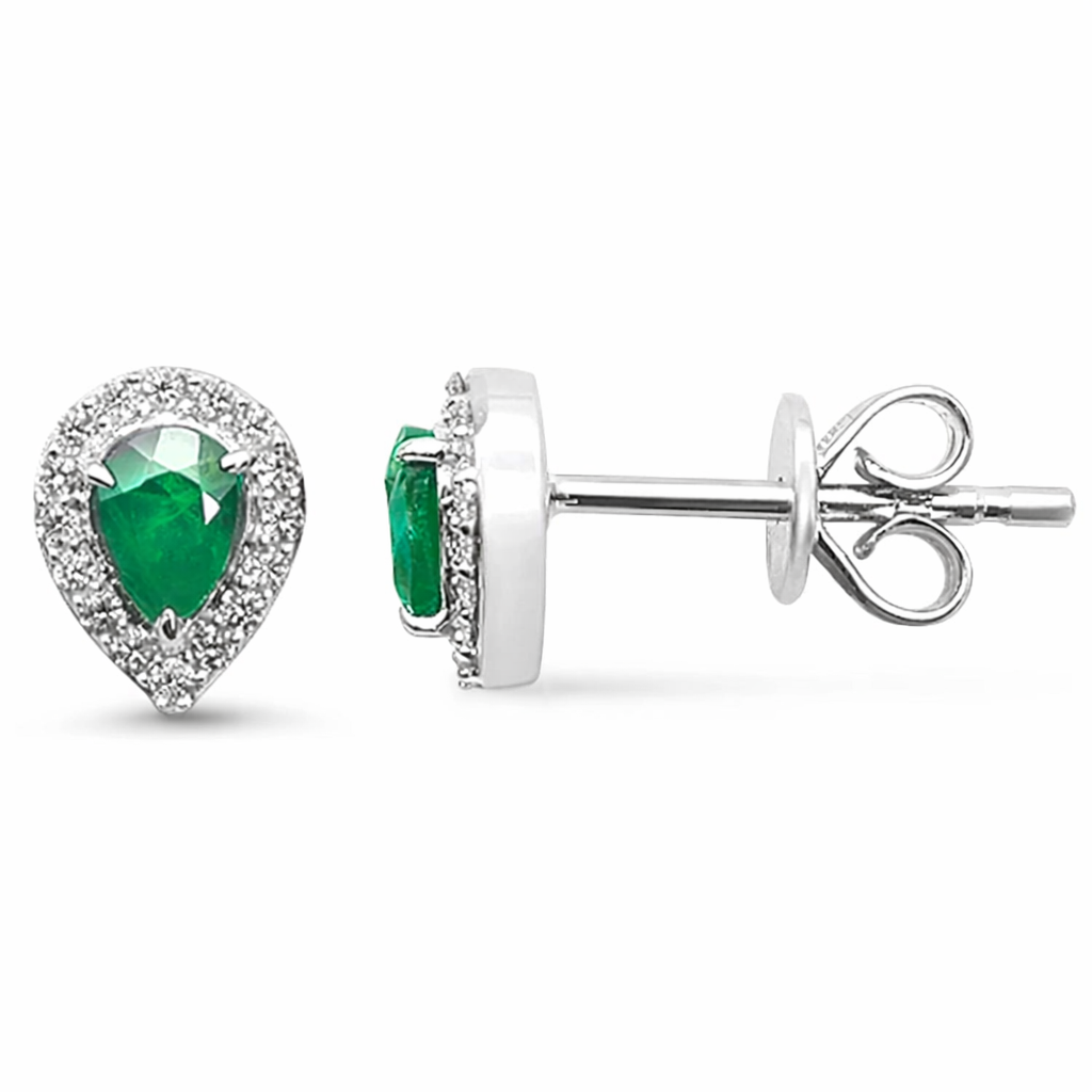 .33ct G SI 14K White Gold Diamond & Emerald Gemstone Earrings