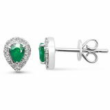 .33ct G SI 14K White Gold Diamond & Emerald Gemstone Earrings