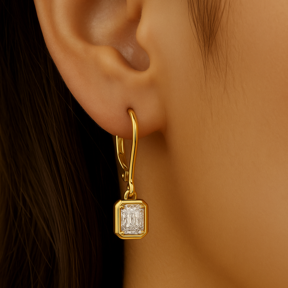 .60ct G SI 14K Yellow Gold Bezel Set Diamond Solitaire Drop Earrings