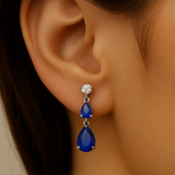 1.39ct G SI 14K White Gold Diamond & Pear Shape Blue Sapphire Gemstone Tear Drop Earrings
