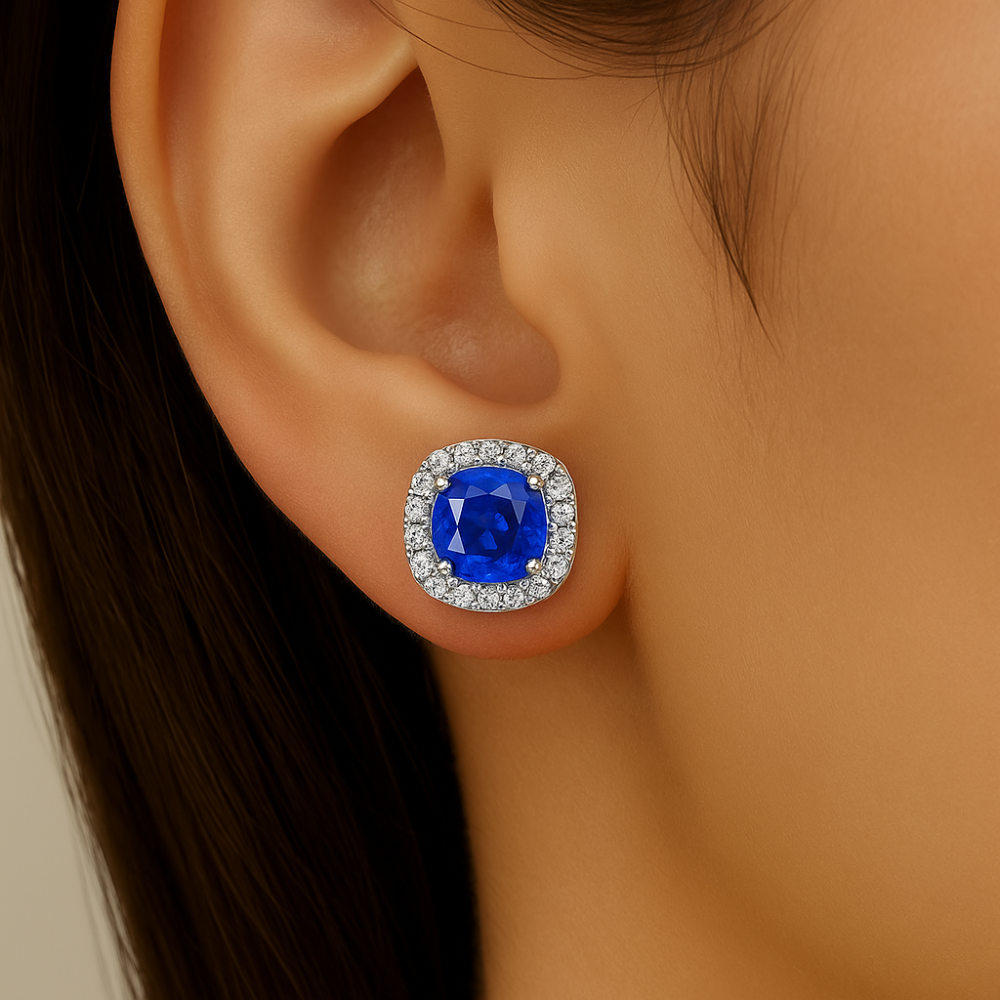2.95ct G SI 14K White Gold Diamond & Blue Sapphire Gemstone Earrings