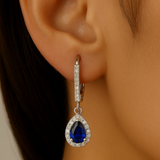 .72ct G SI 14K White Gold Diamond & Blue Sapphire Gemstone Lever Back Earrings