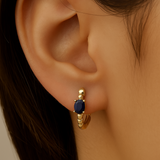 .46ct 14K Yellow Gold Blue Sapphire Gemstone Hoop Earrings