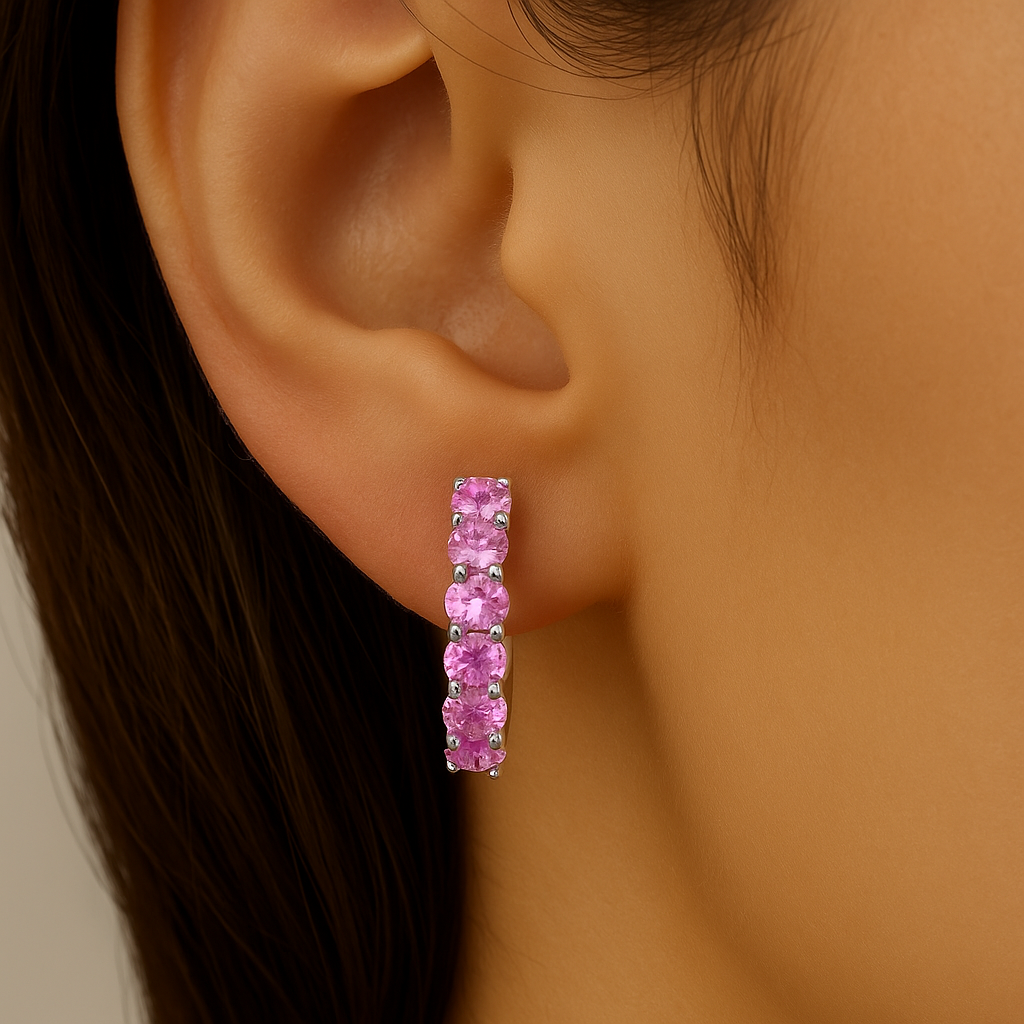 .54ct 14K White Gold Pink Sapphire Gemstone Hoop Earrings